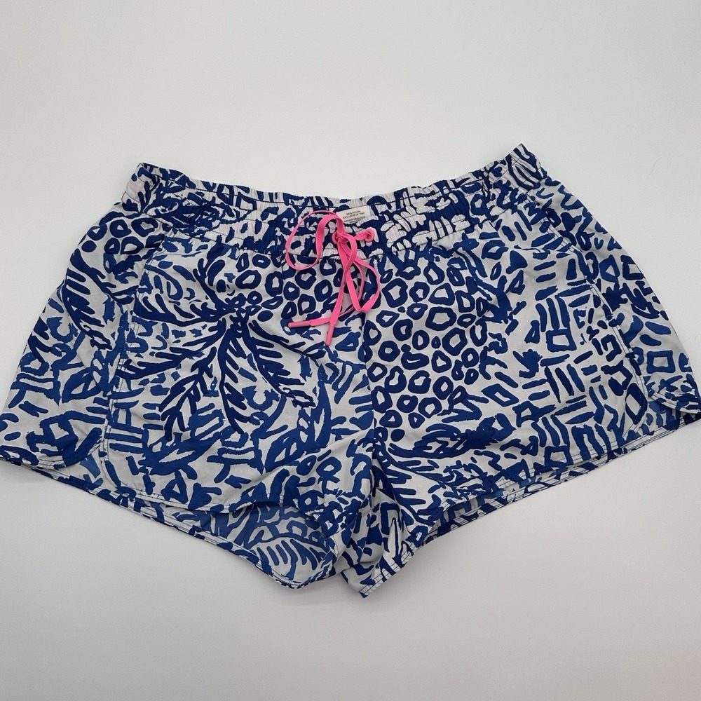 Lilly Pulitzer Boardwalk Beach Shorts Blue White Nylon Drawstring Women's L